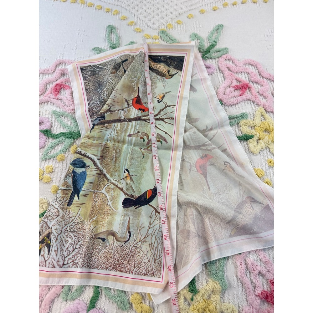 Vintage 1979 National Wildlife Federation Bird Scarf Winter Nature Print 21x21 - Picture 6 of 7